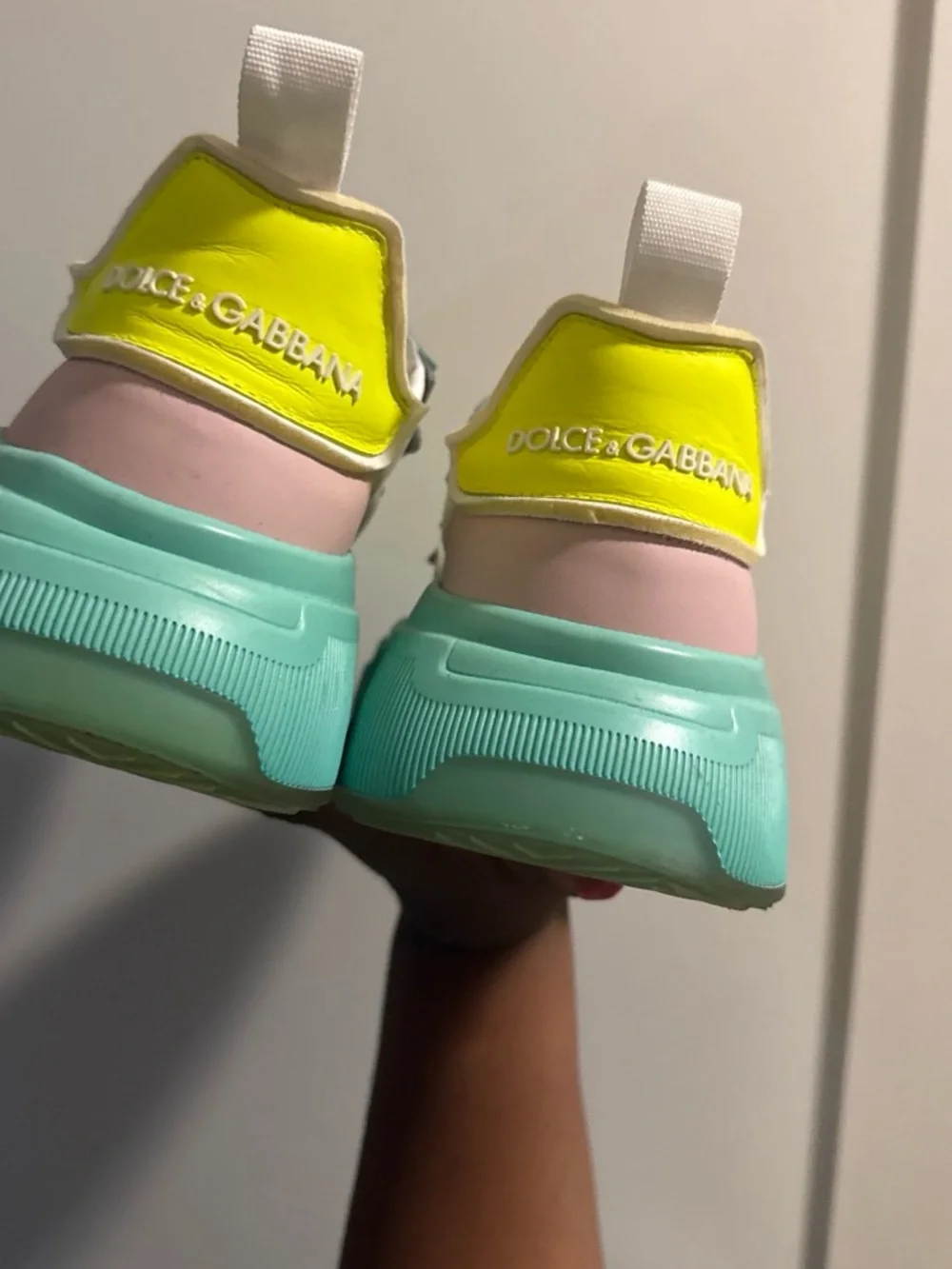 Dolce & Gabbana Pastel Mint, Pink & Neon Yellow Chunky Sneakers